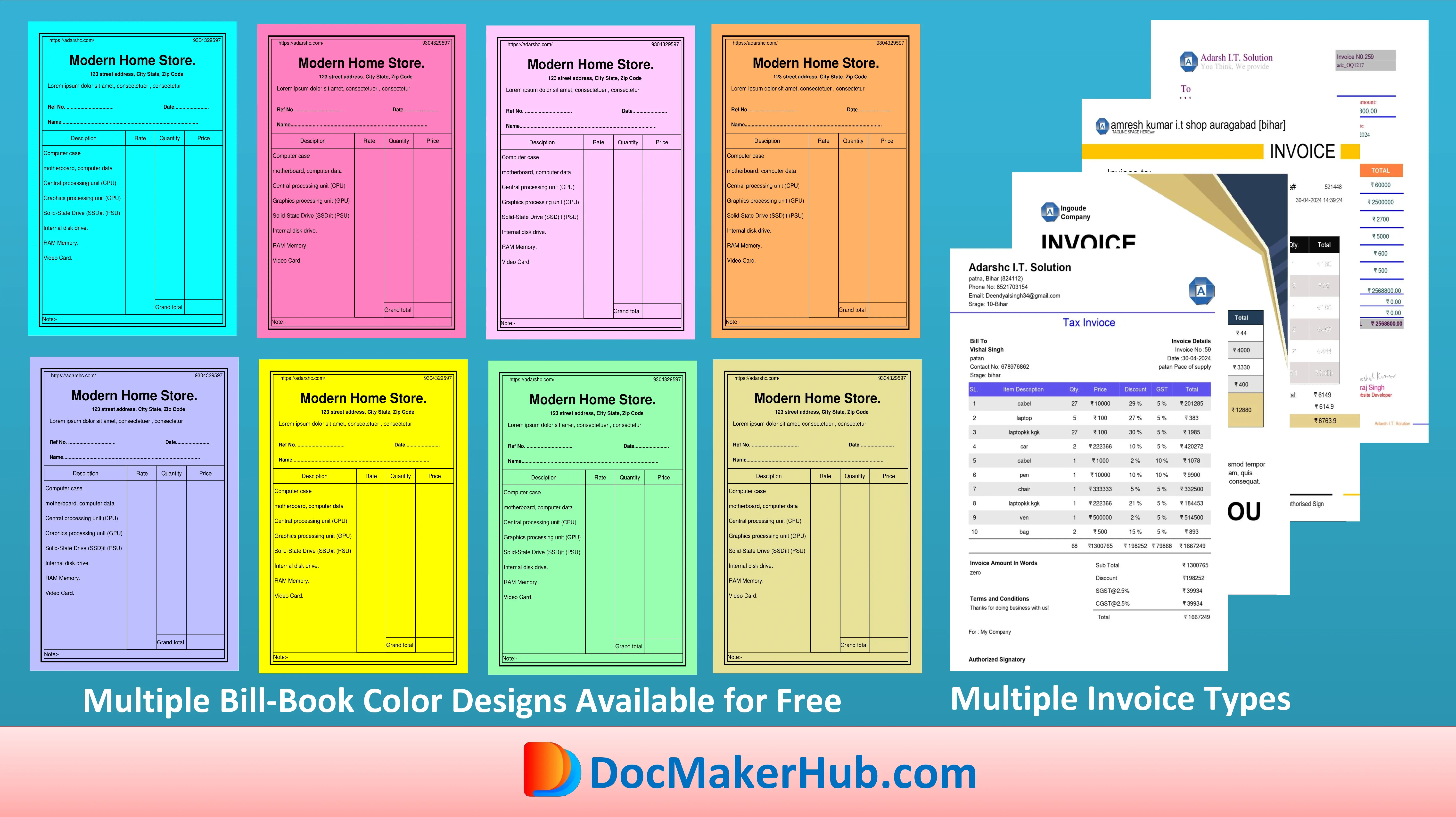 Simple bill book format for Indian shop
