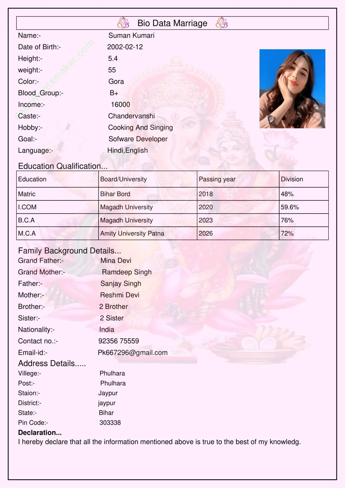 Marriage Biodata Design