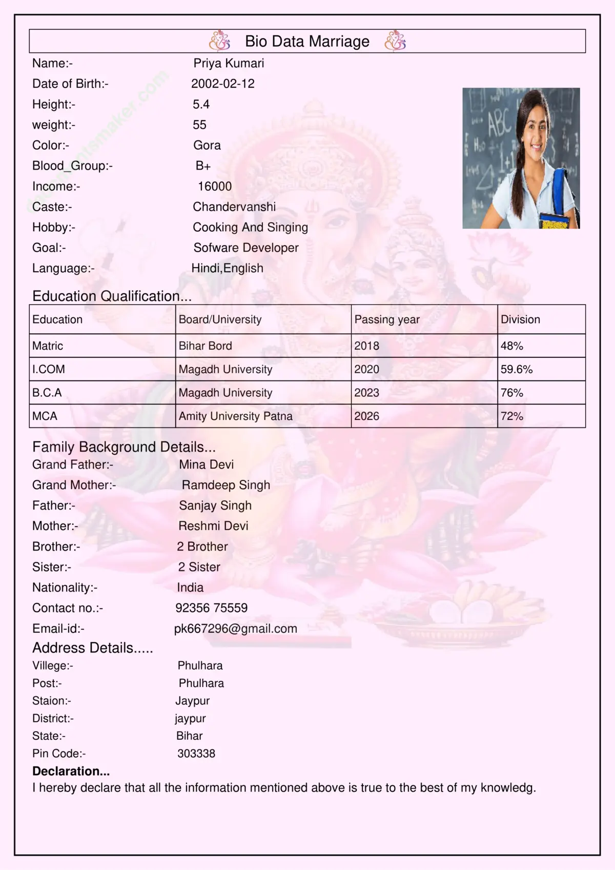 Marriage Biodata Design
